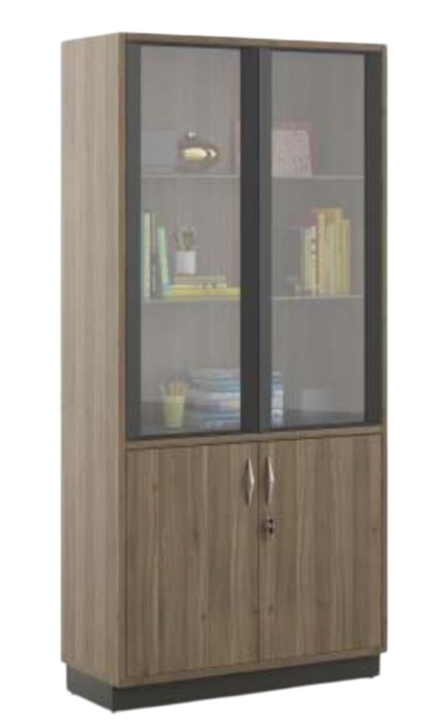 book shelf with glass door