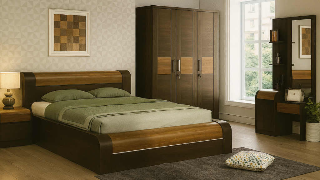 wordrobe and bed