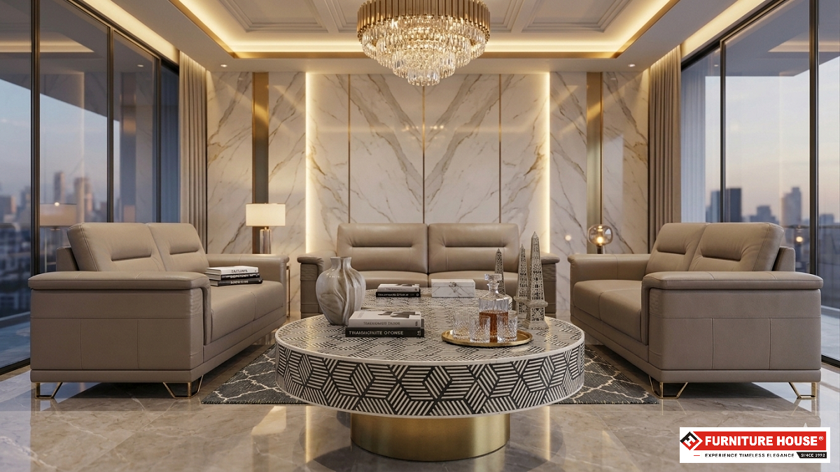 Geometric Pattern Round Coffee Table